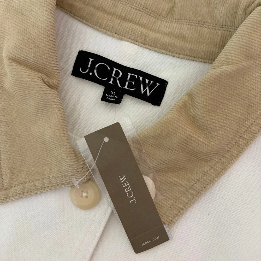 NWT!! J. CREW Barn Jacket Canvas Ivory Corduroy Collar Pockets Outdoors‎ X-Large